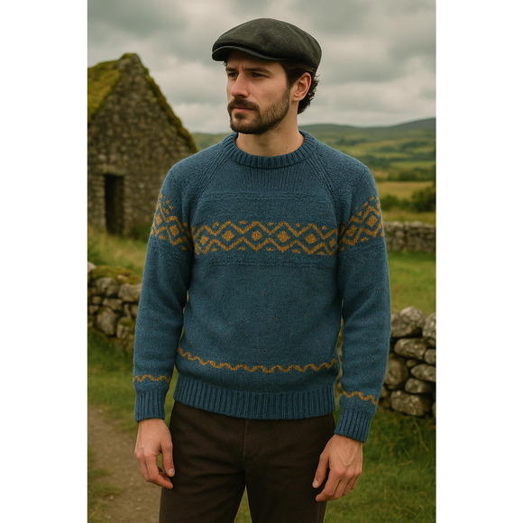 Vtg Gaeltarra Irish Wool Sweater Men’s M/L 107cm Blue Donegal Fleck Fair Isle - Picture 15 of 15